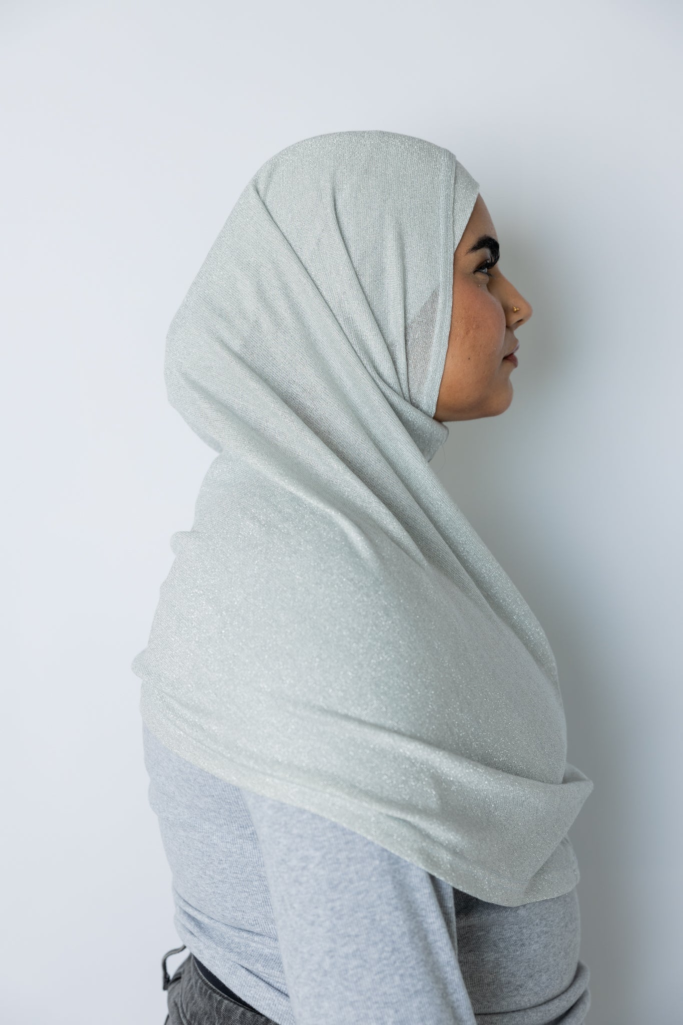 Two Piece Shimmer Jersey Hijab - Silver