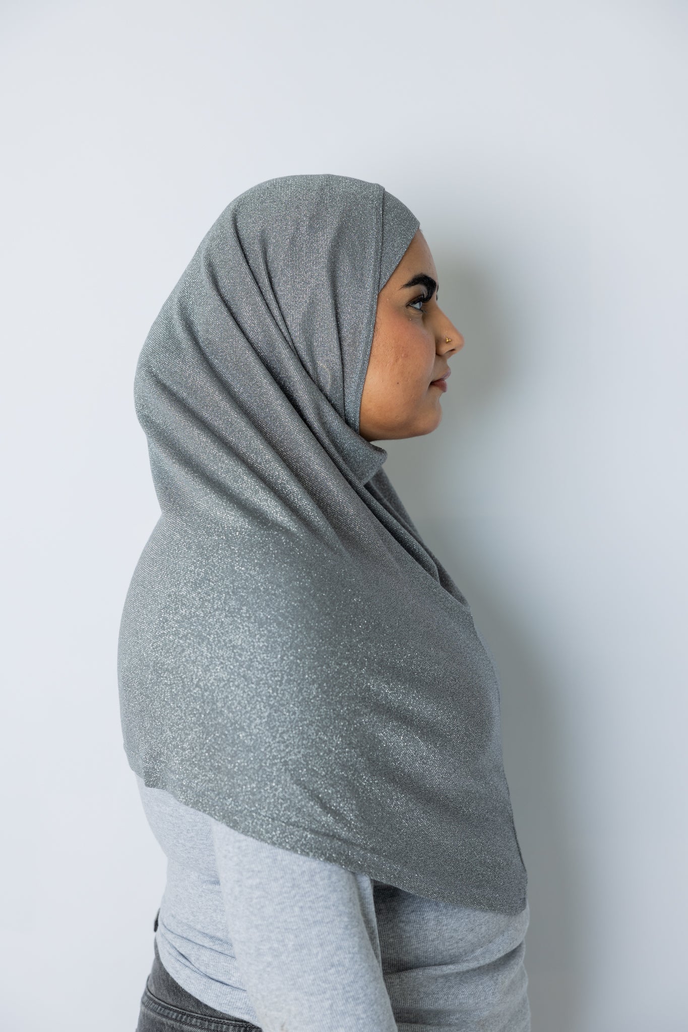 Two Piece Shimmer Jersey Hijab - Dark Gray