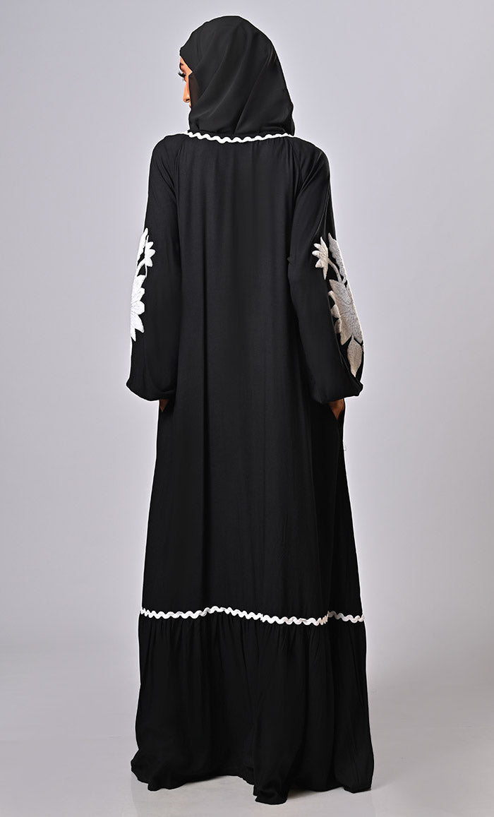Modest Islamic Artistic Aari Embroidered Abaya With Pockets