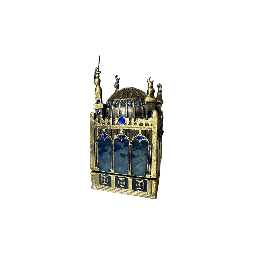 Mini Mosque Box with Blue Gems and Golden Interior