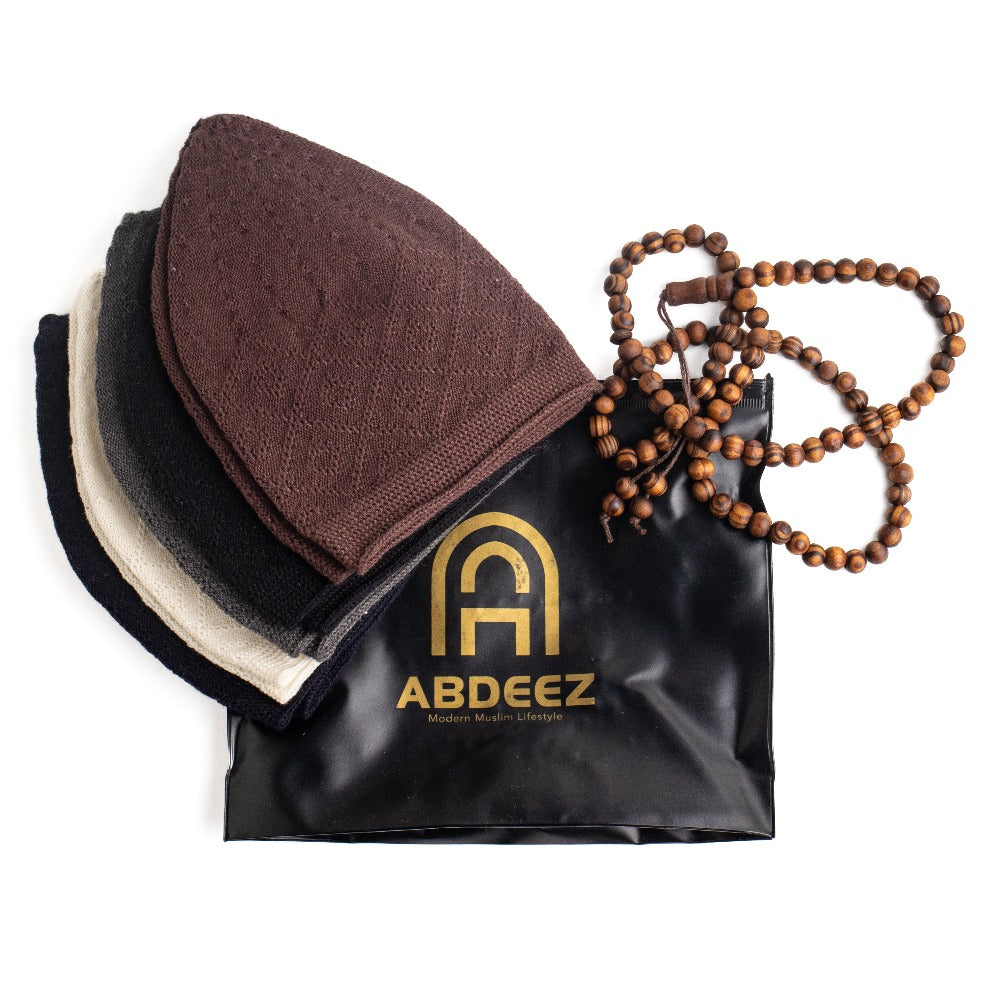 ABDEEZ Prayer Cap Collection with Wodeen Tasbeeh - Five Classic Colors for Every Occasion