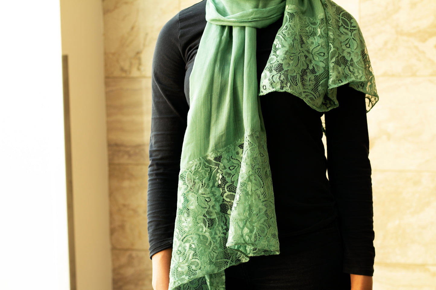 Modal Lace Hijab - Seafoam Green
