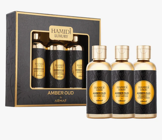 Luxury Amber Oud Gift Set 95ml (shower Gel + Body Lotion + Shampoo Conditioner)