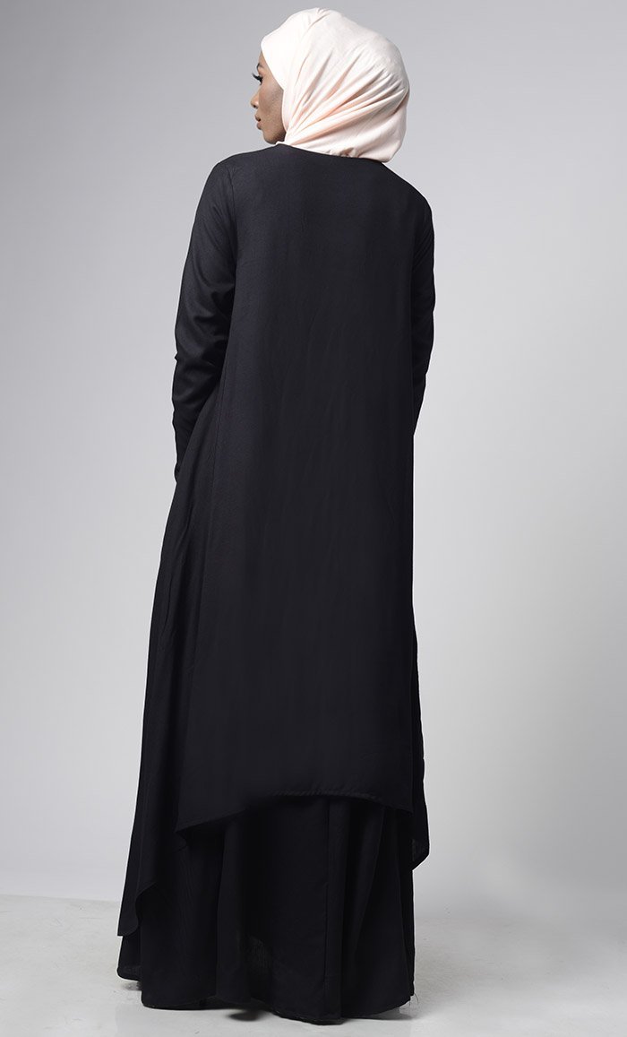 Asymmetrical double layered modest wear muslimah abaya dress