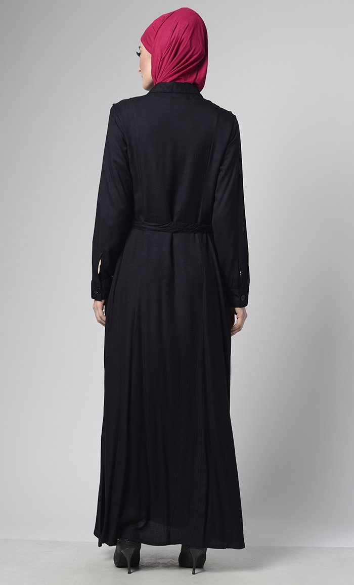 Basic Front Open Everyday Modest Abaya Dress