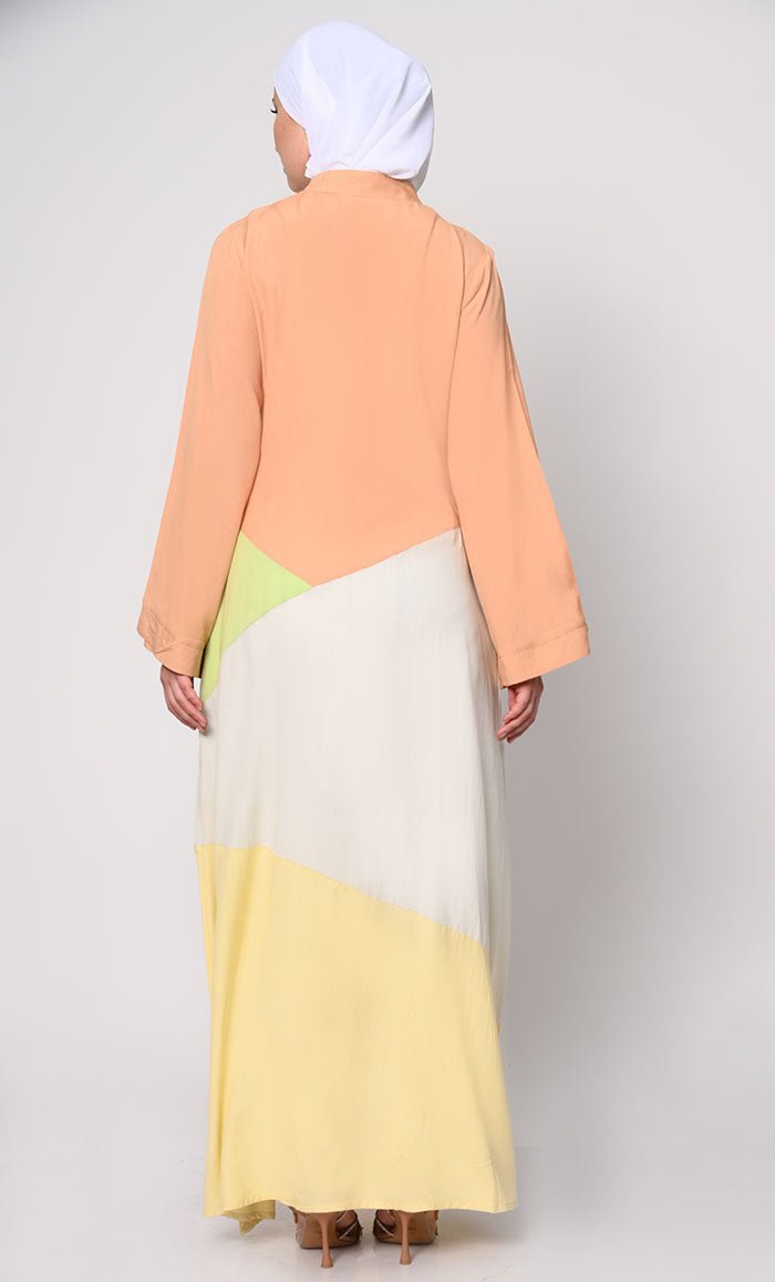 Abaya with Pastel Color-Blocking Pane