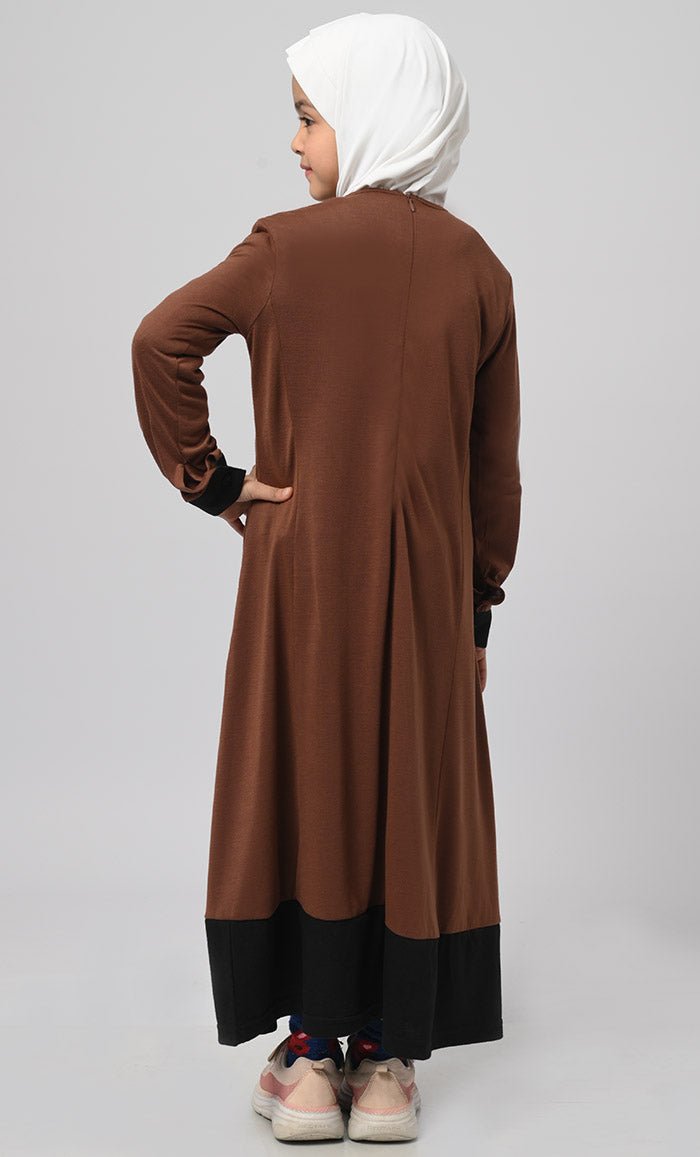 Girl'S Modest Muslim Brown Everyday Wear Abaya