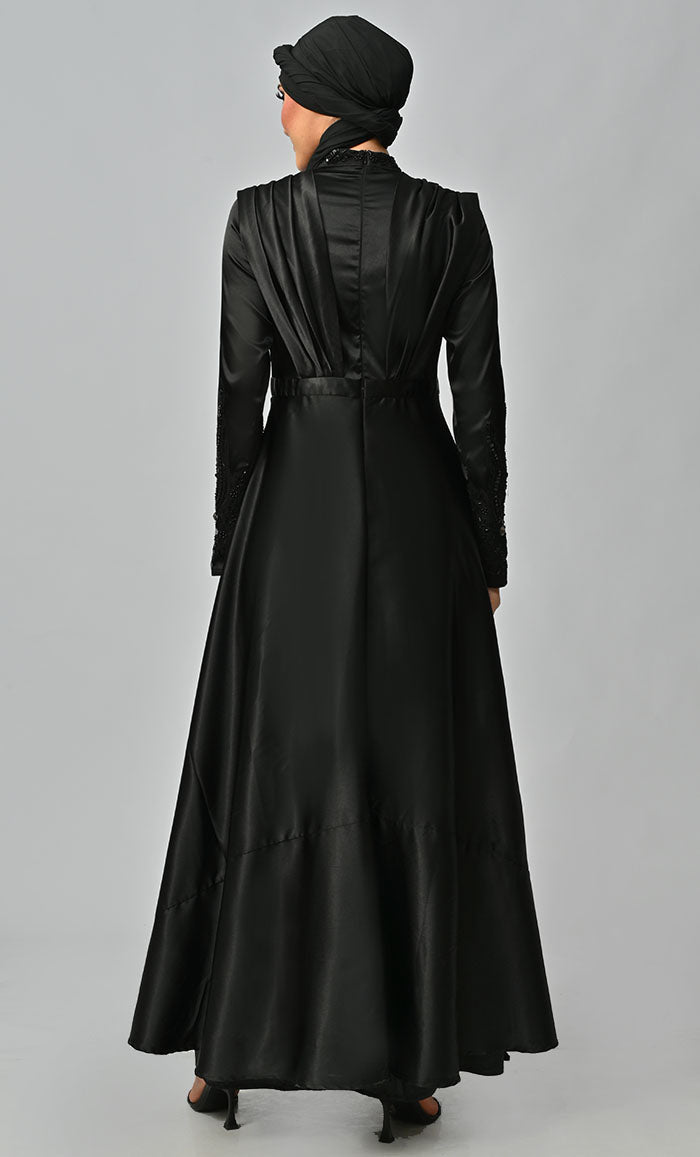 Lycra Satin Party Abaya ??Sequins & Stone Embellished