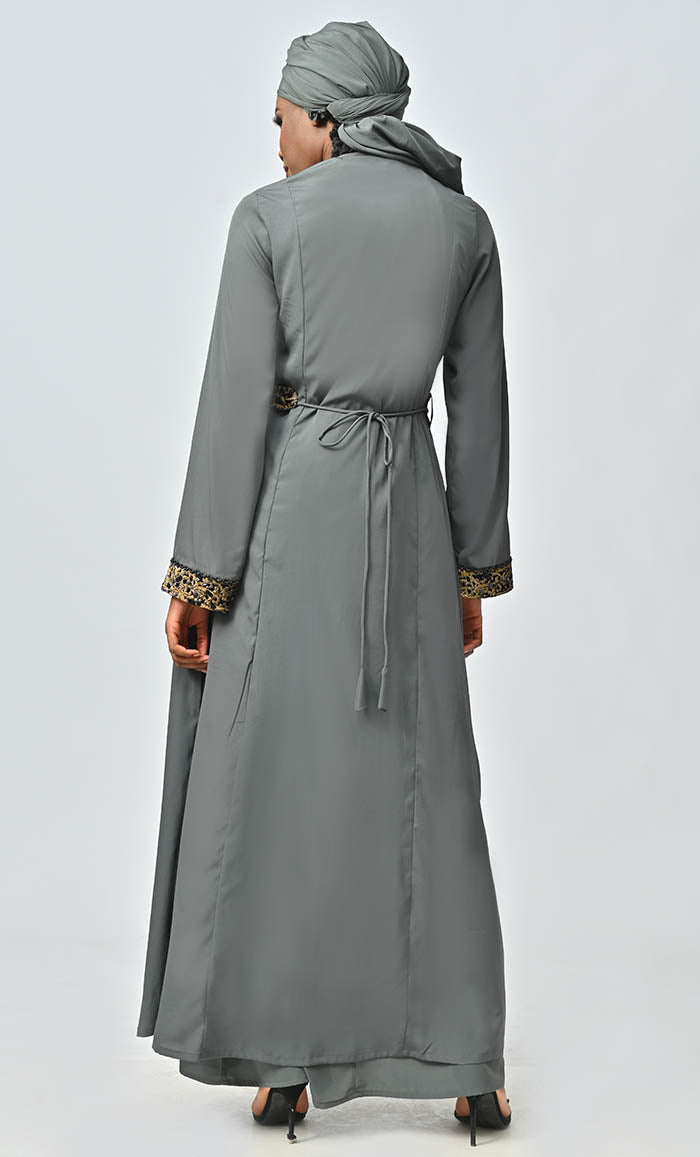 Modest Moroccan Style Abaya With Hand Embroidery And Lace