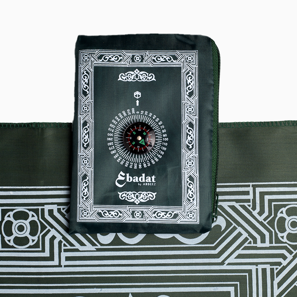 ABDEEZ Portable Prayer Mat with Built-in Qibla Compass and Pouch - Pray Anywhere, Anytime!