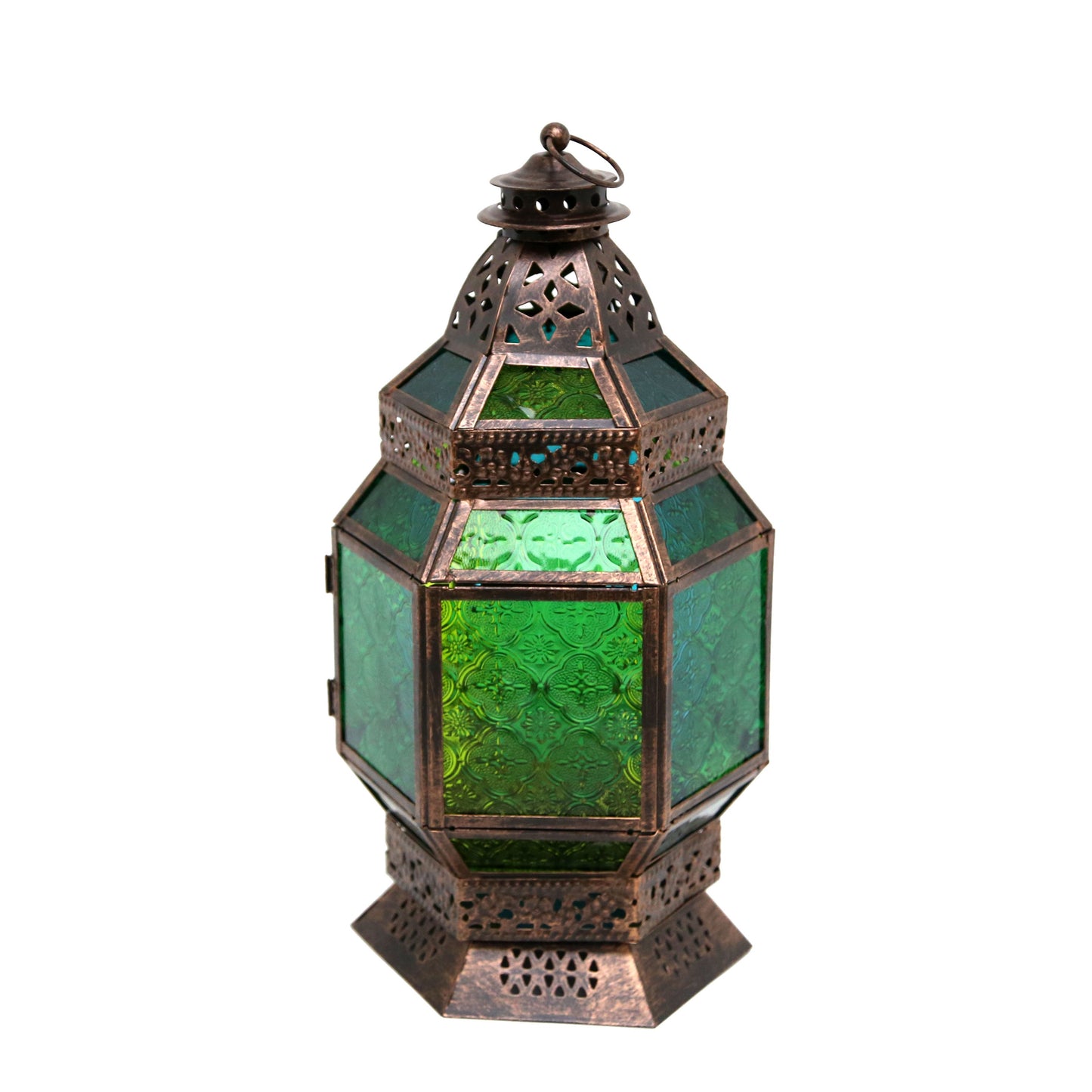 Tall Bronze Lantern with Green Glass – A Radiant Symbol of Sacred Evenings