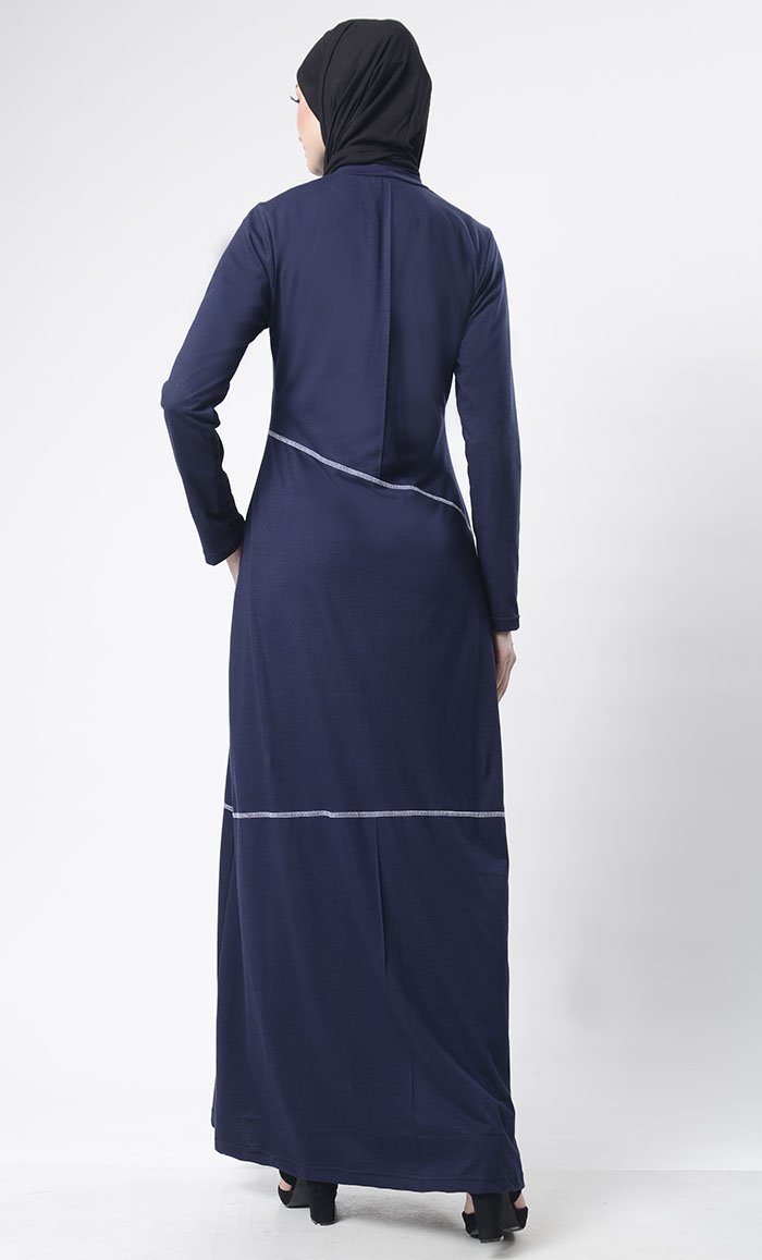 Simple Top Stitch Detailed Abaya With Pockets