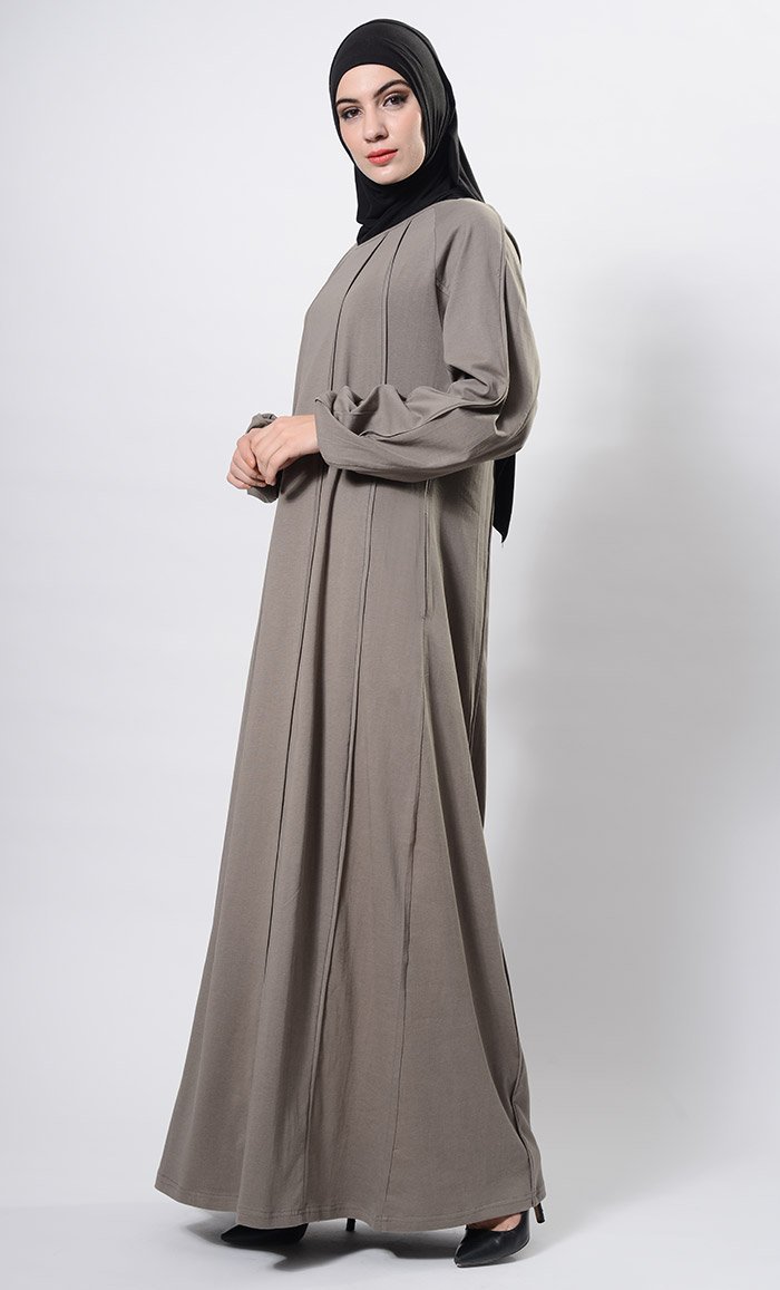 Solid Web Detailed Abaya Dress And Hijab Set