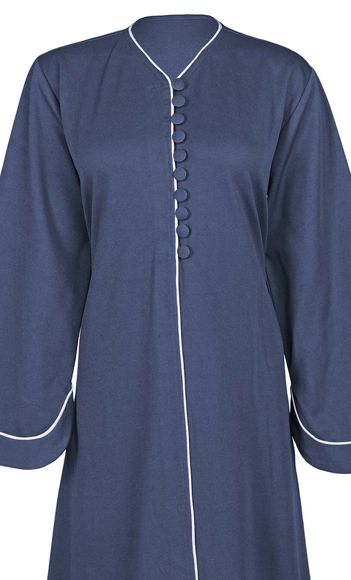 WARM CORDUROY Front Button Down Abaya With White Piping