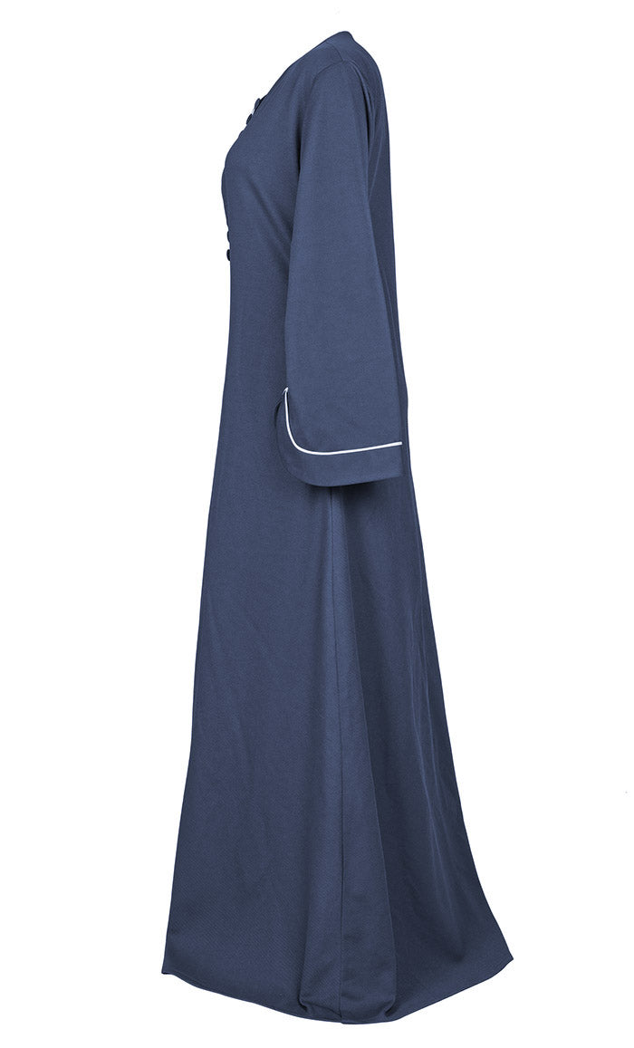 WARM CORDUROY Front Button Down Abaya With White Piping