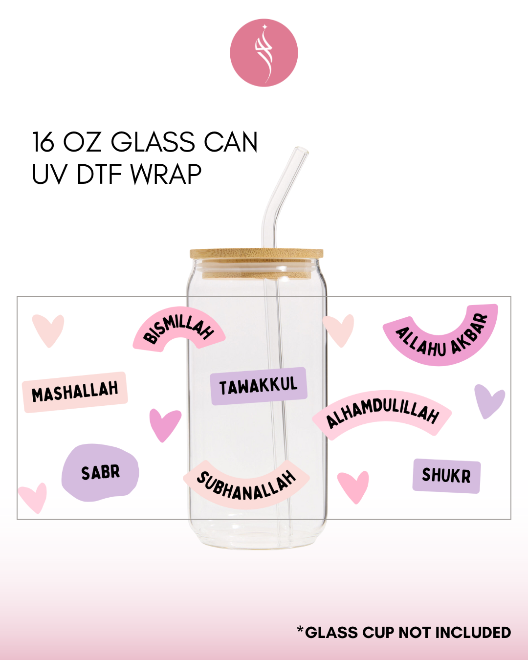 Pink Islamic Words UV DTF Sticker