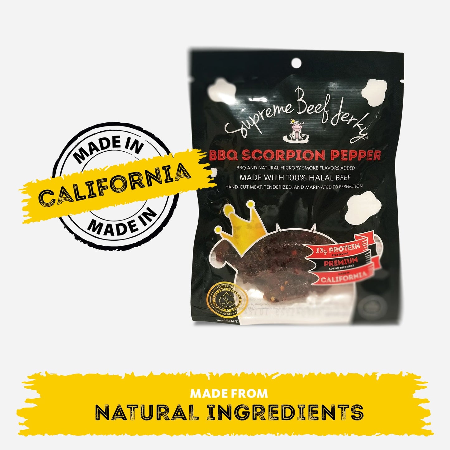 HALAL BEEF JERKY, MARINATED SPICY BEEF JERKY, HANDCRAFTED GOURMET MEAT SNACKS, 2.5 OZ (BBQ SCORPION PEPPER)