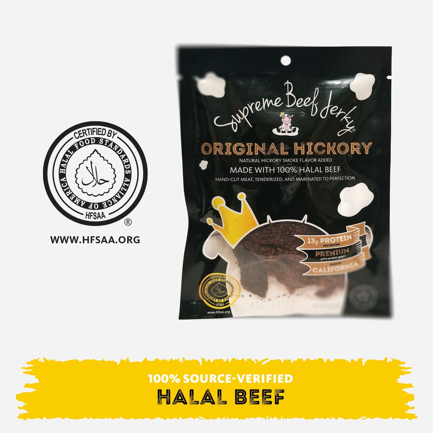 HALAL BEEF JERKY, MARINATED BEEF JERKY, HANDCRAFTED GOURMET MEAT SNACKS, 2.5 OZ (ORIGINAL HICKORY)