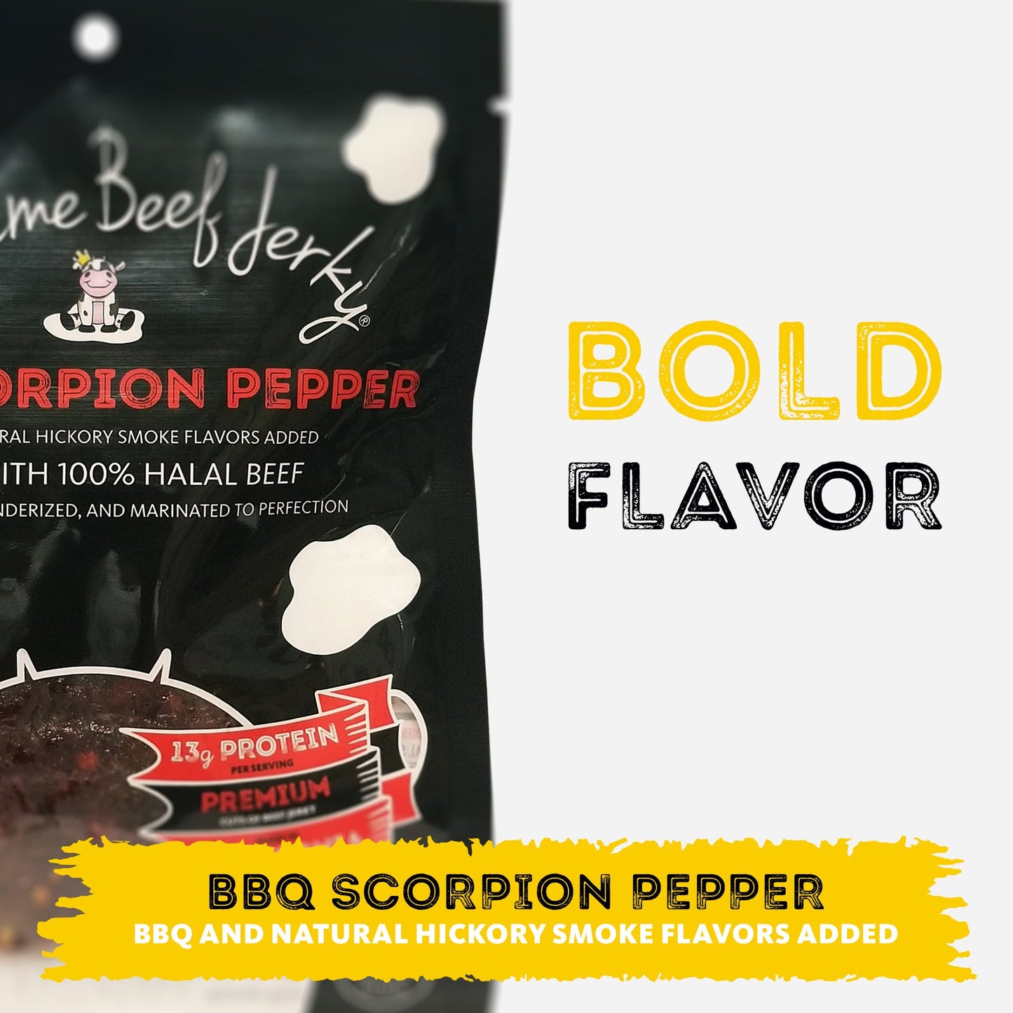 HALAL BEEF JERKY, MARINATED SPICY BEEF JERKY, HANDCRAFTED GOURMET MEAT SNACKS, 2.5 OZ (BBQ SCORPION PEPPER)