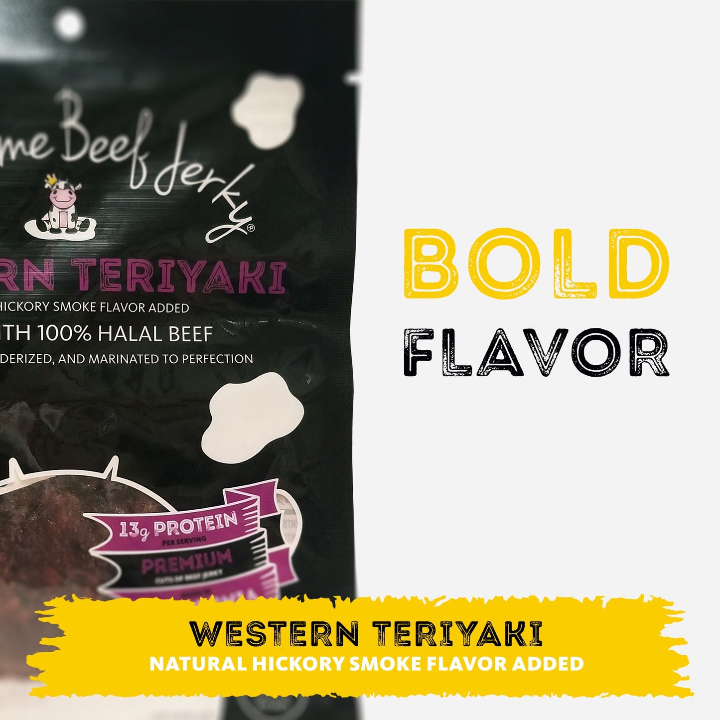 HALAL BEEF JERKY, MARINATED BEEF JERKY TERIYAKI, HANDCRAFTED GOURMET MEAT SNACKS, 2.5 OZ (WESTERN TERIYAKI)