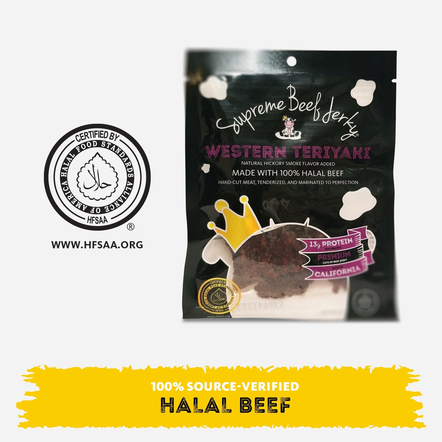 HALAL BEEF JERKY, MARINATED BEEF JERKY TERIYAKI, HANDCRAFTED GOURMET MEAT SNACKS, 2.5 OZ (WESTERN TERIYAKI)