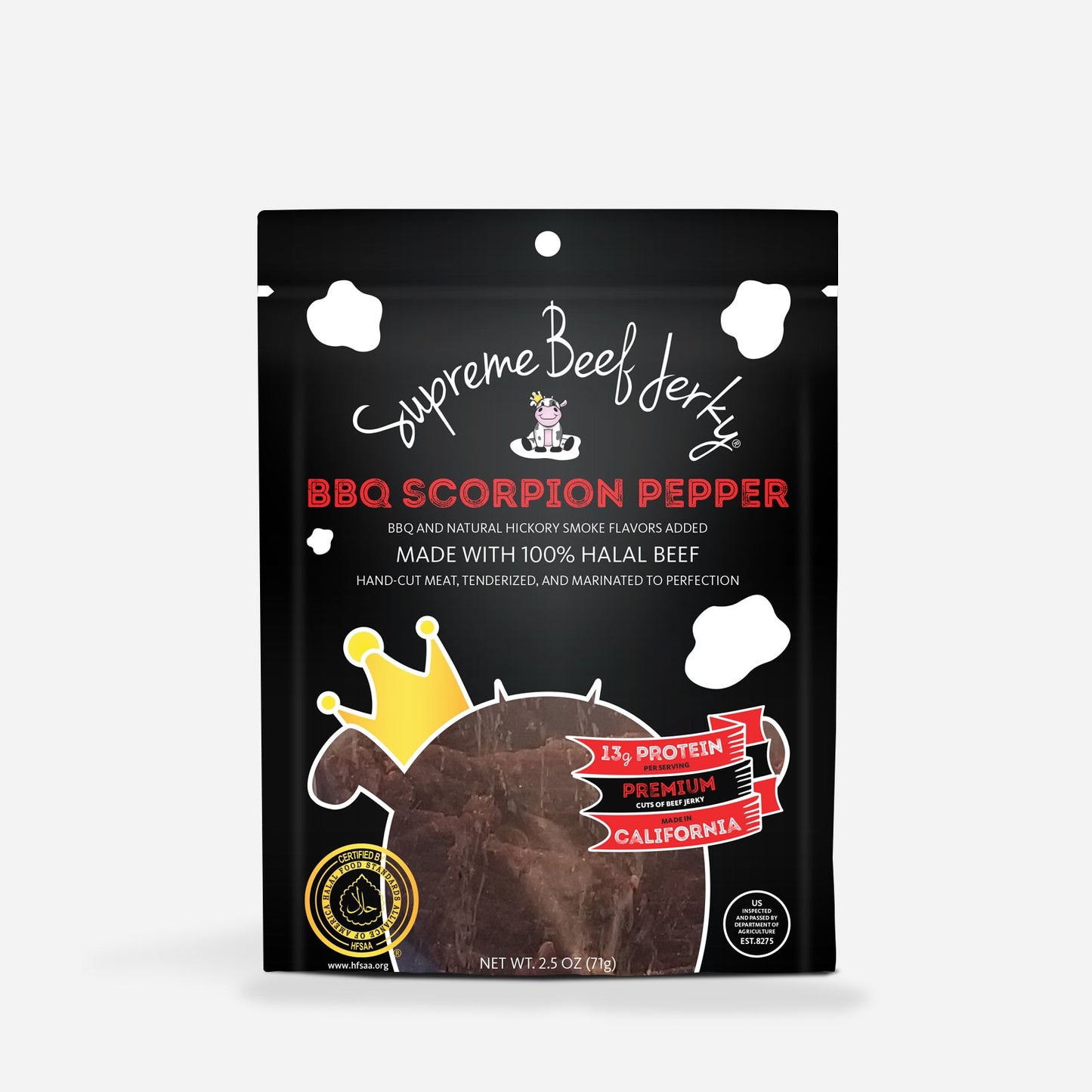 HALAL BEEF JERKY, MARINATED SPICY BEEF JERKY, HANDCRAFTED GOURMET MEAT SNACKS, 2.5 OZ (BBQ SCORPION PEPPER)