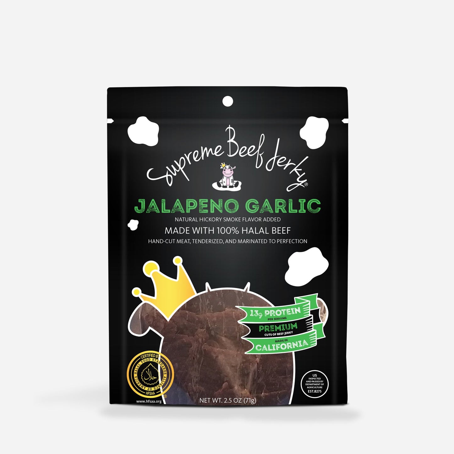 HALAL BEEF JERKY, MARINATED SPICY BEEF JERKY, HANDCRAFTED GOURMET MEAT SNACKS, 2.5 OZ (JALAPENO GARLIC)