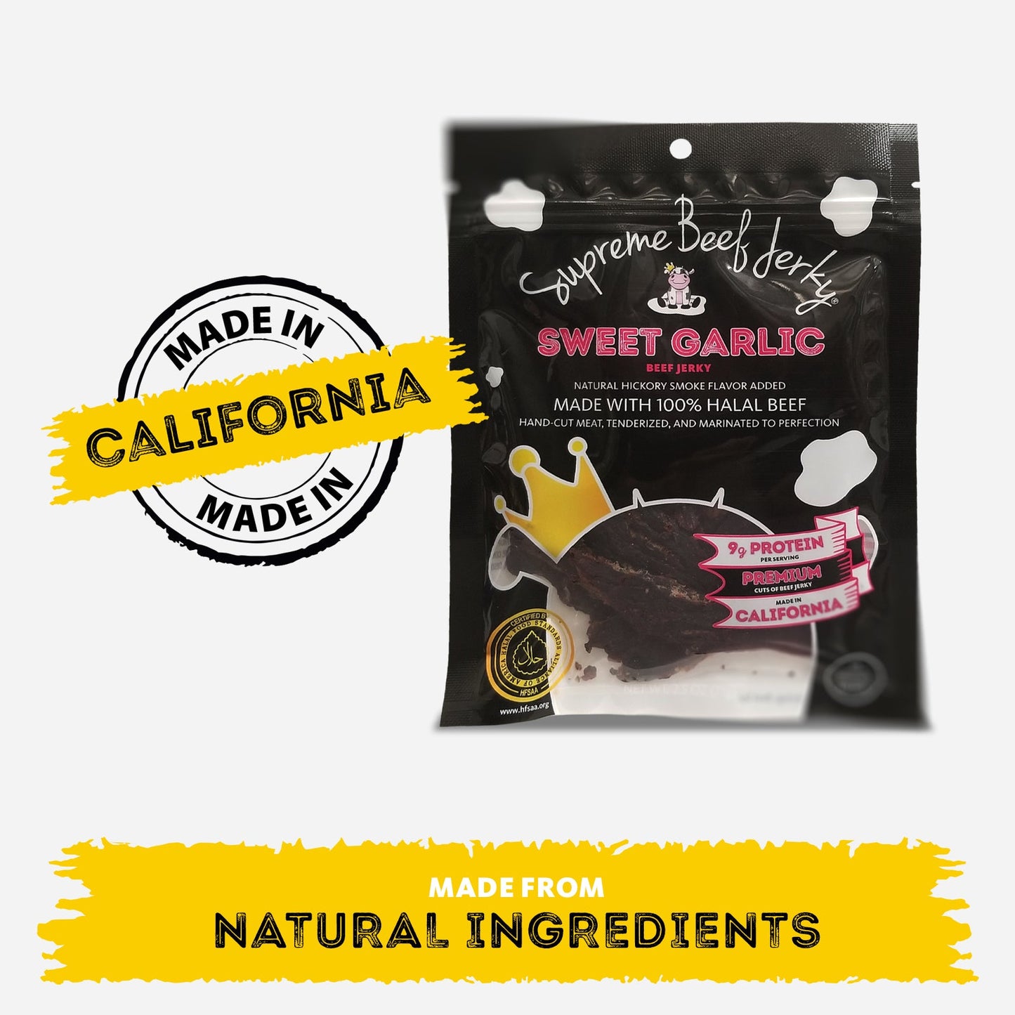 NEW HALAL BEEF JERKY, MARINATED BEEF JERKY, HANDCRAFTED GOURMET MEAT SNACKS, 2.5 OZ (SWEET GARLIC)