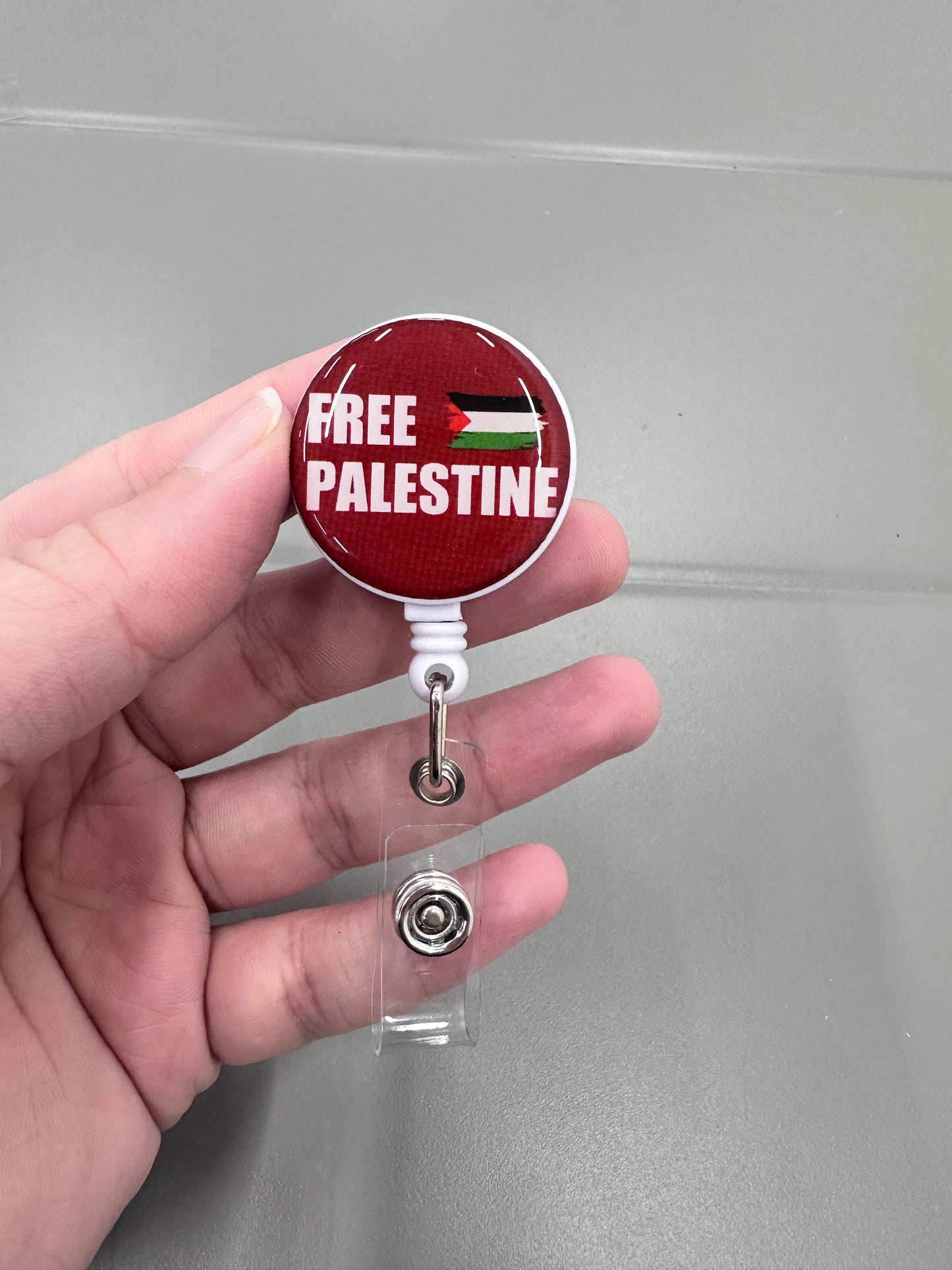 Free Palestine retractable ID holder