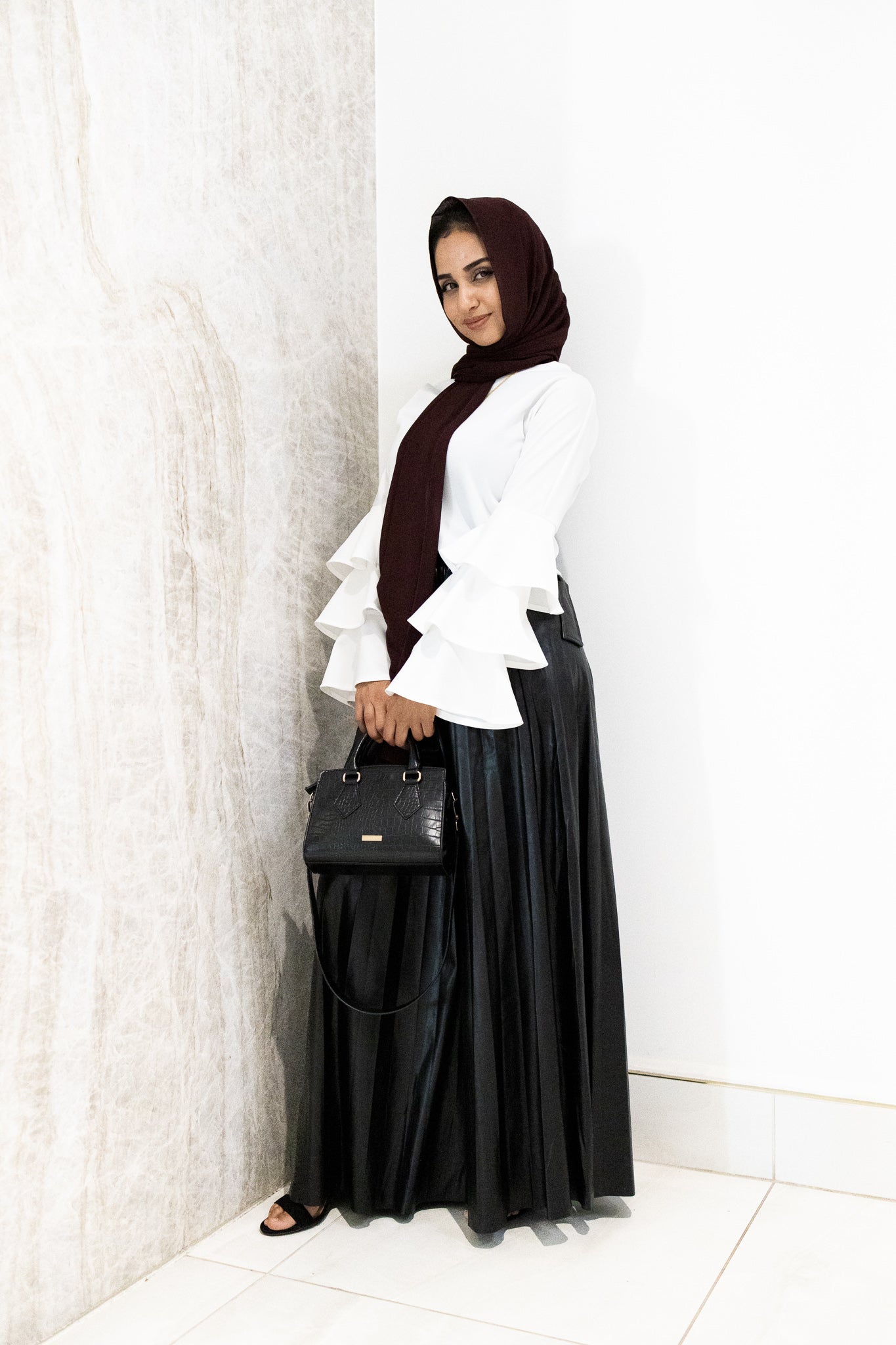 High-Waisted Faux Leather Maxi Skirt - Black