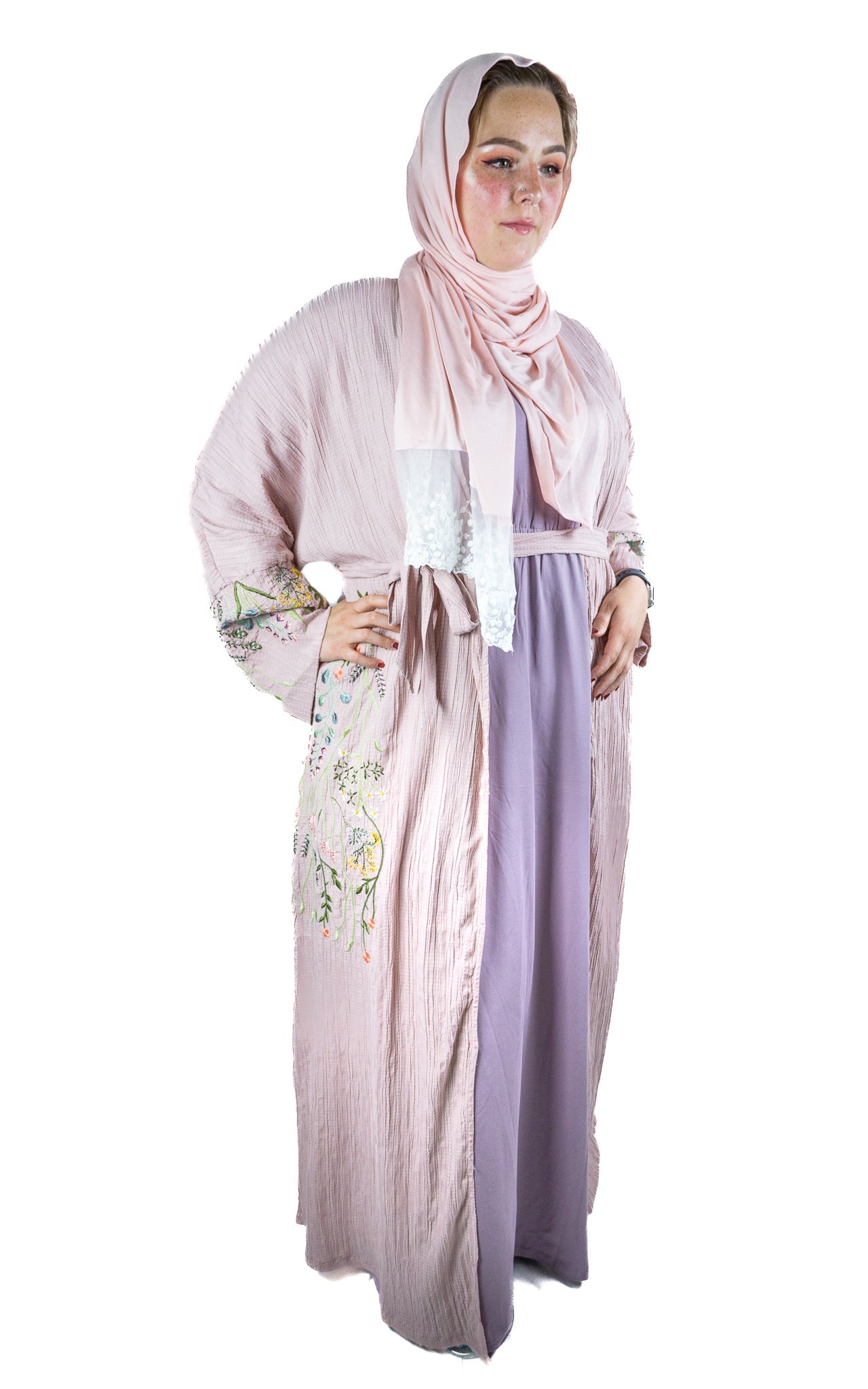 Dusty Pink Floral Embroidered Abaya