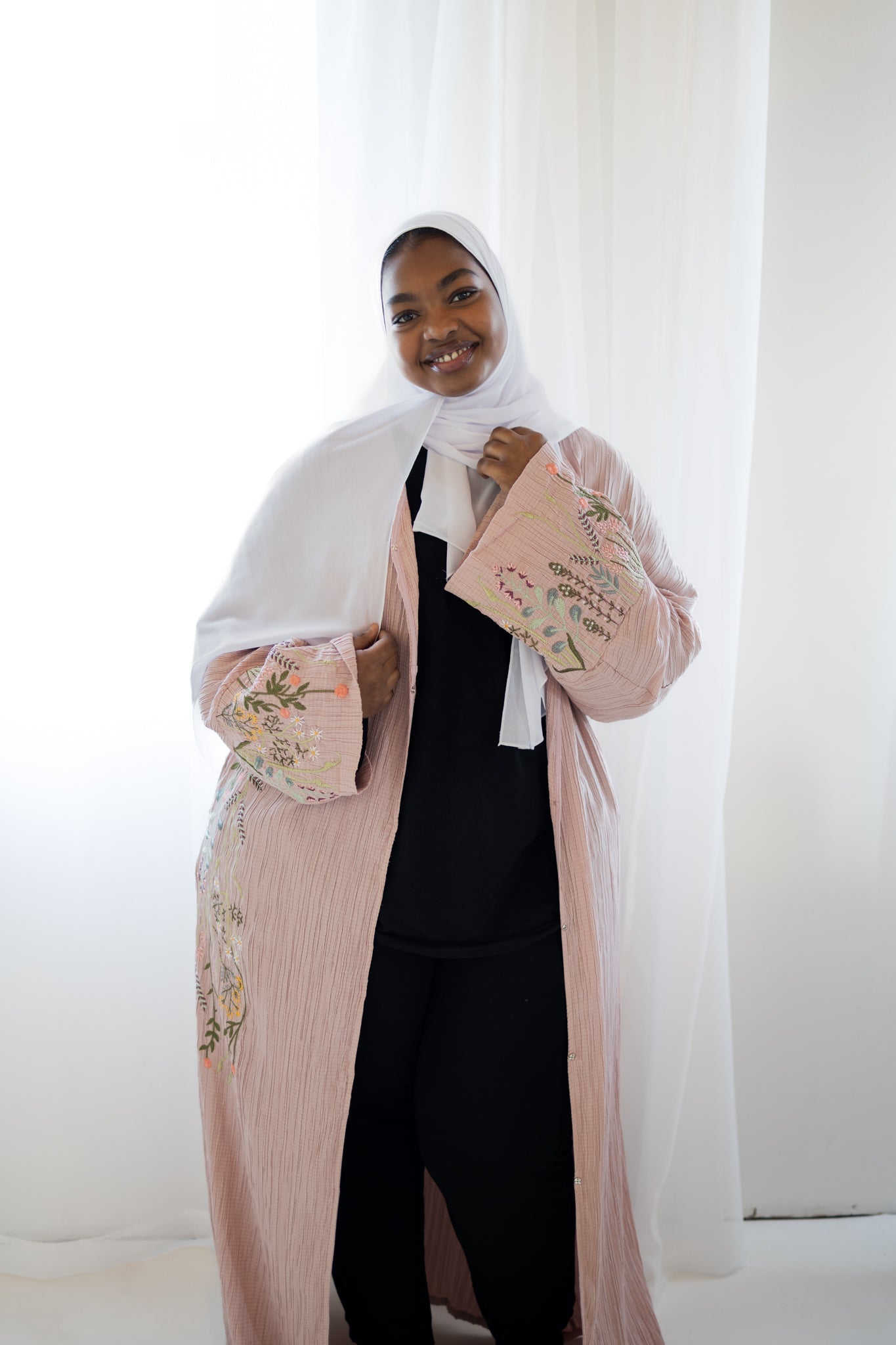 Dusty Pink Floral Embroidered Abaya