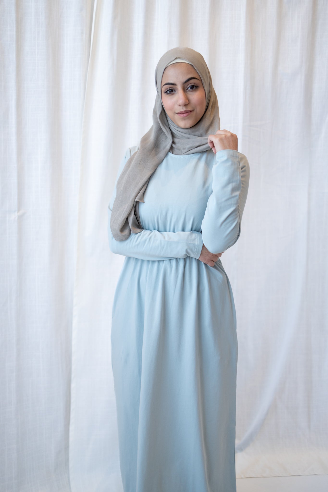 Basic Long Sleeve Maxi Dress - Mint Blue