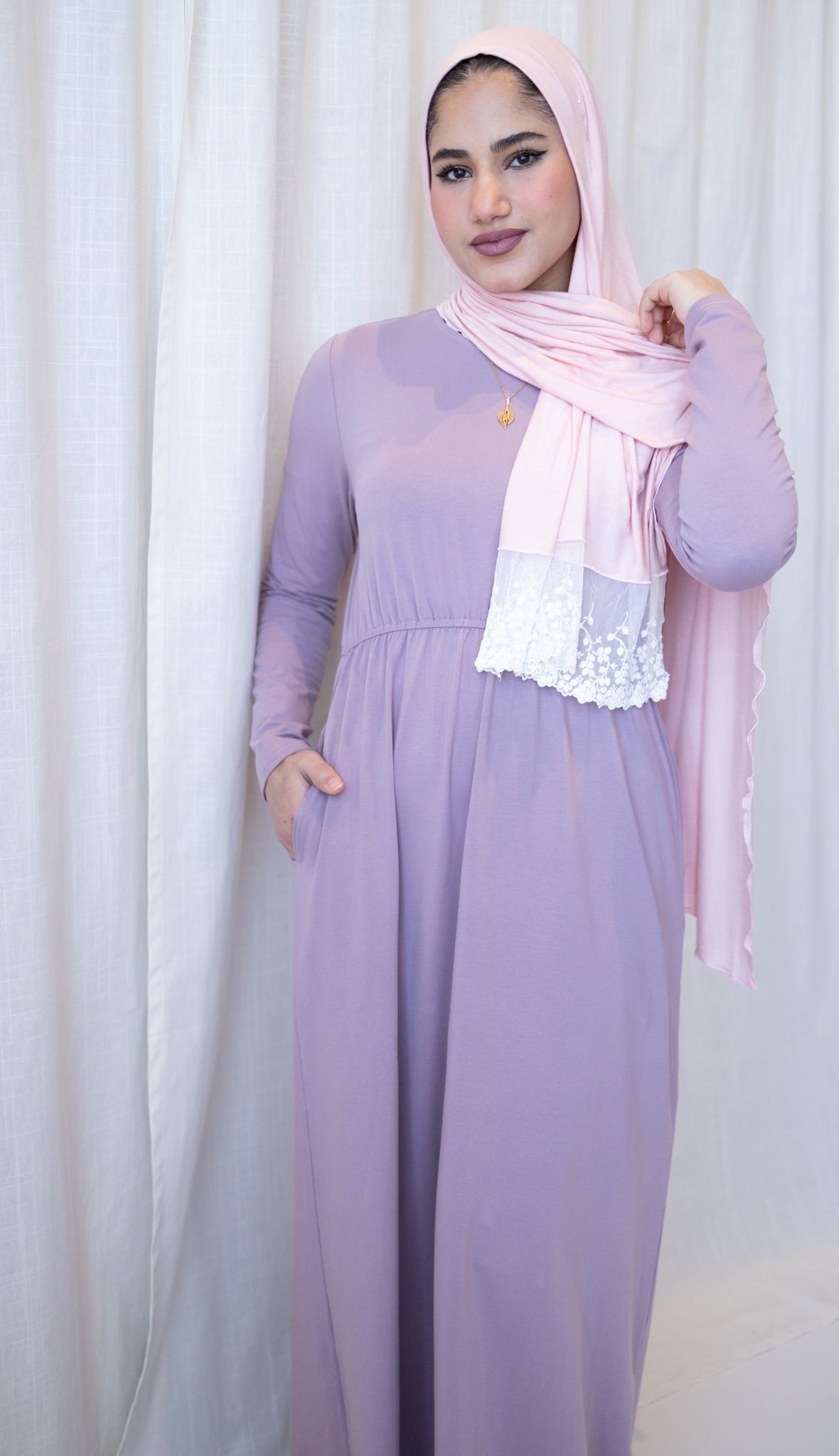 Basic Long Sleeve Maxi Dress - Lilac Purple