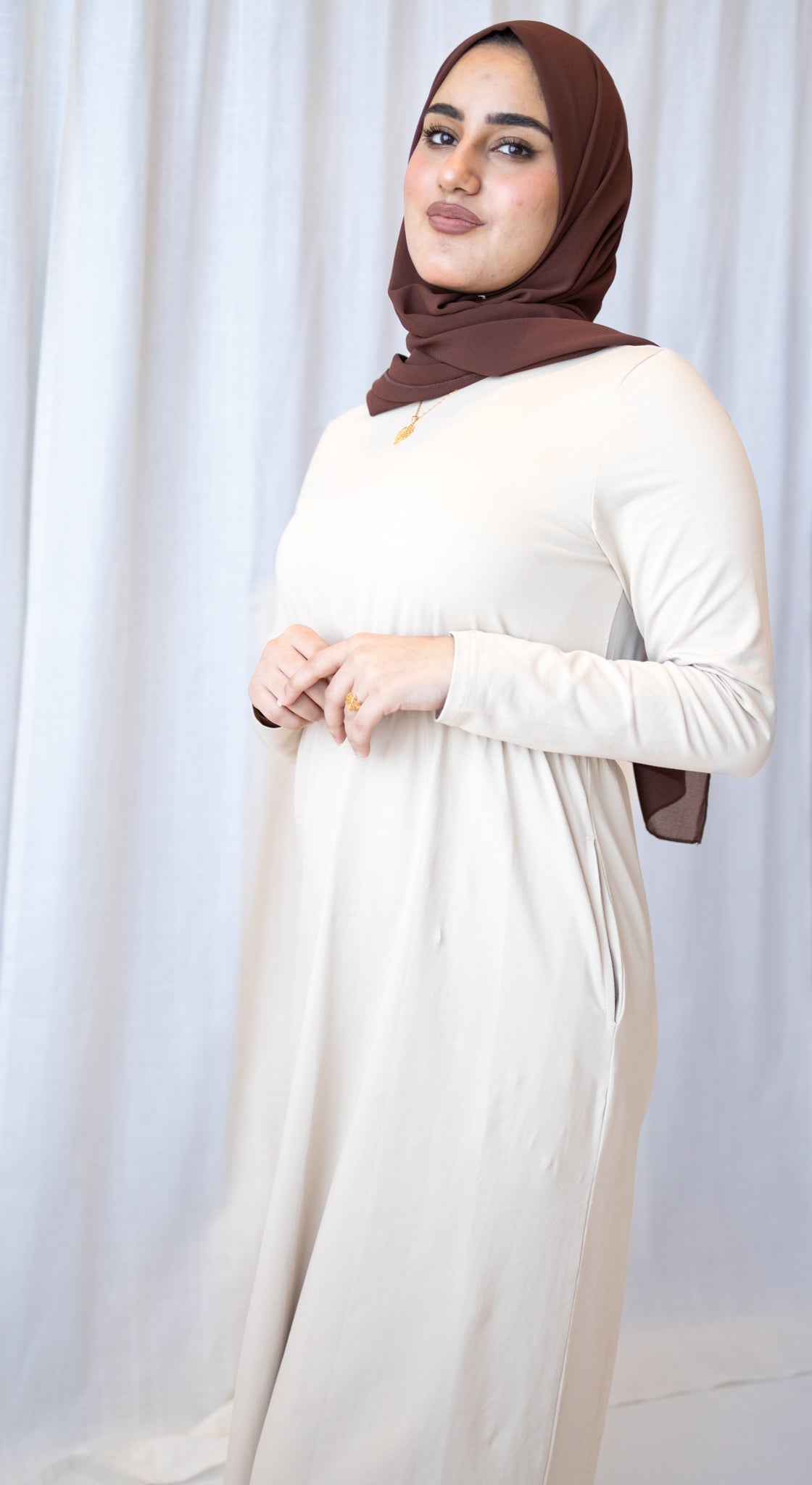 Basic Long Sleeve Maxi Dress - Vanilla Creme