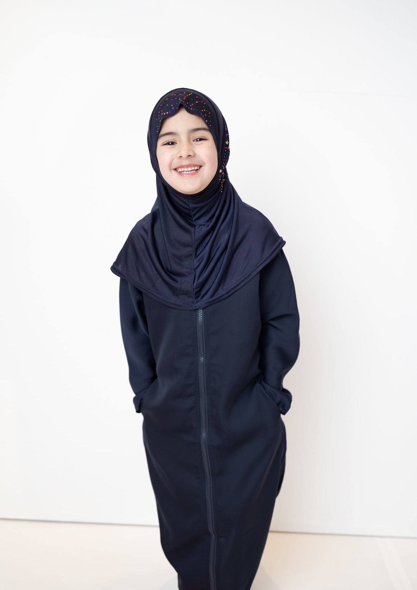 Child Essential Zip-Up Abaya - Navy