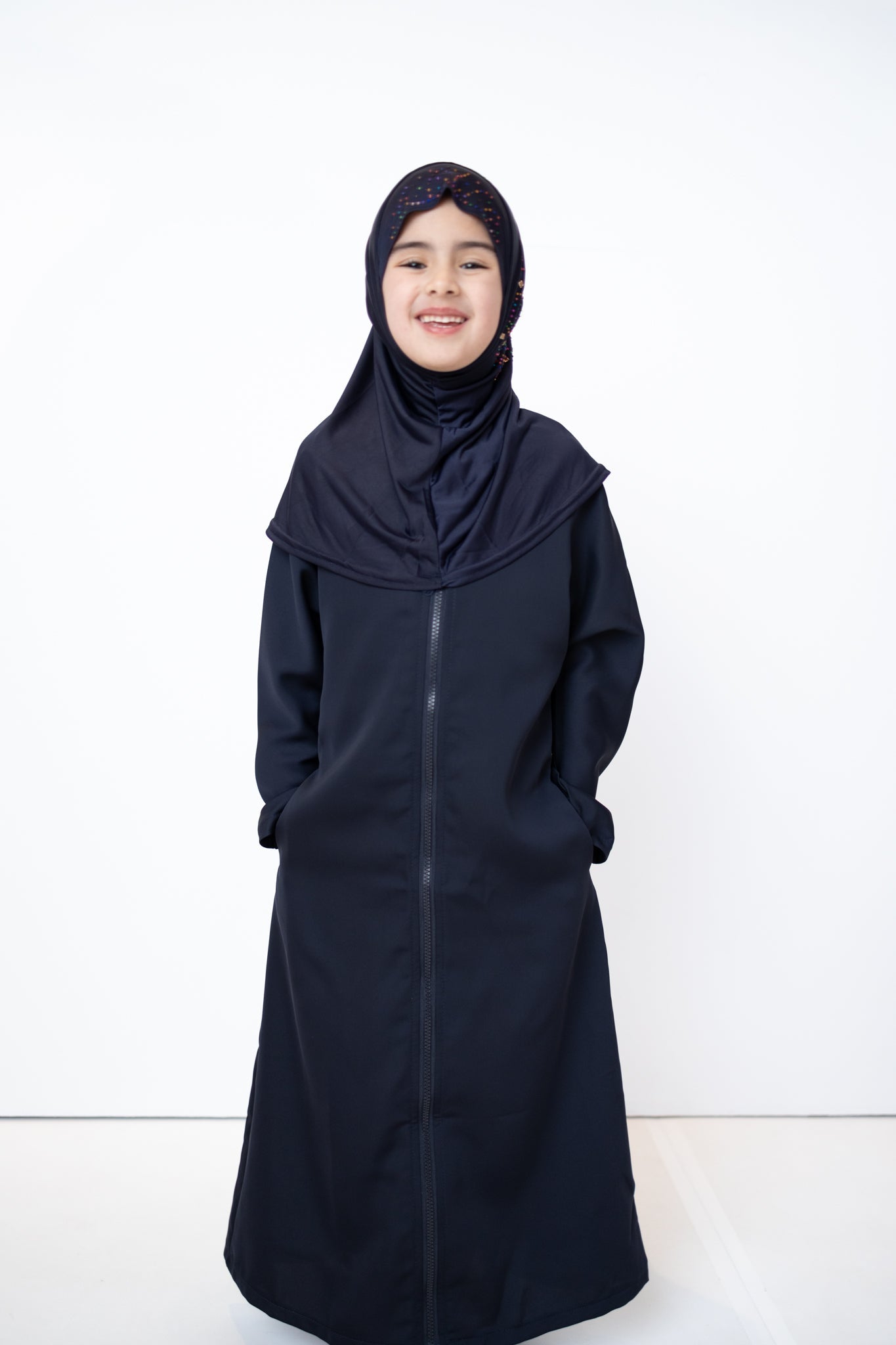 Child Essential Zip-Up Abaya - Navy