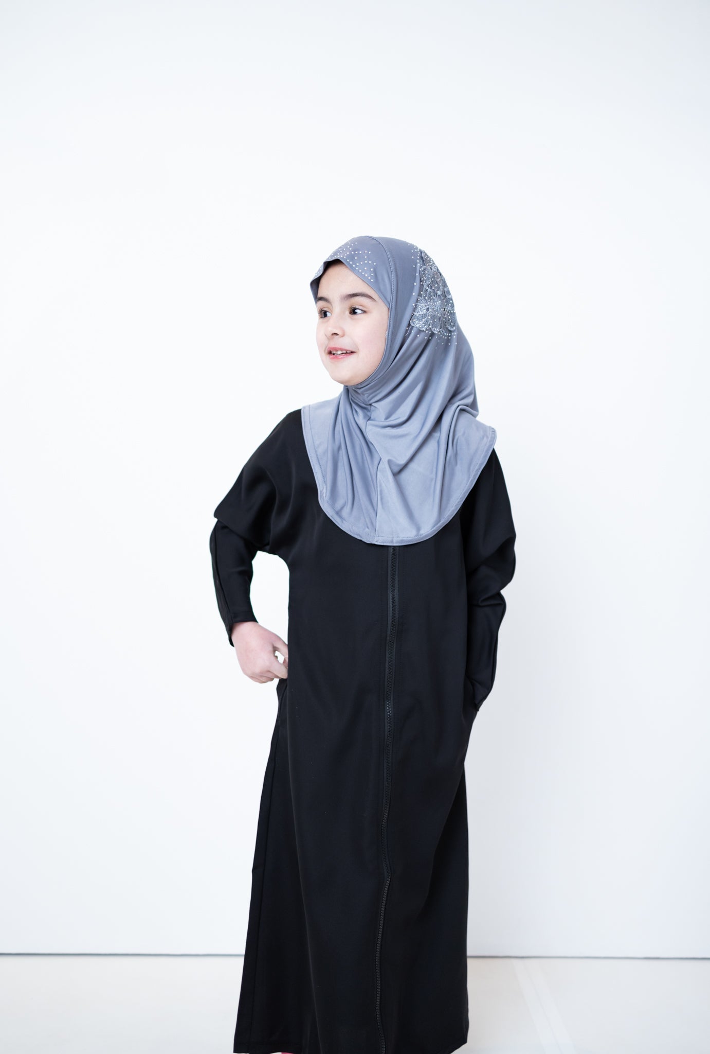 Child Essential Zip-Up Abaya - Black