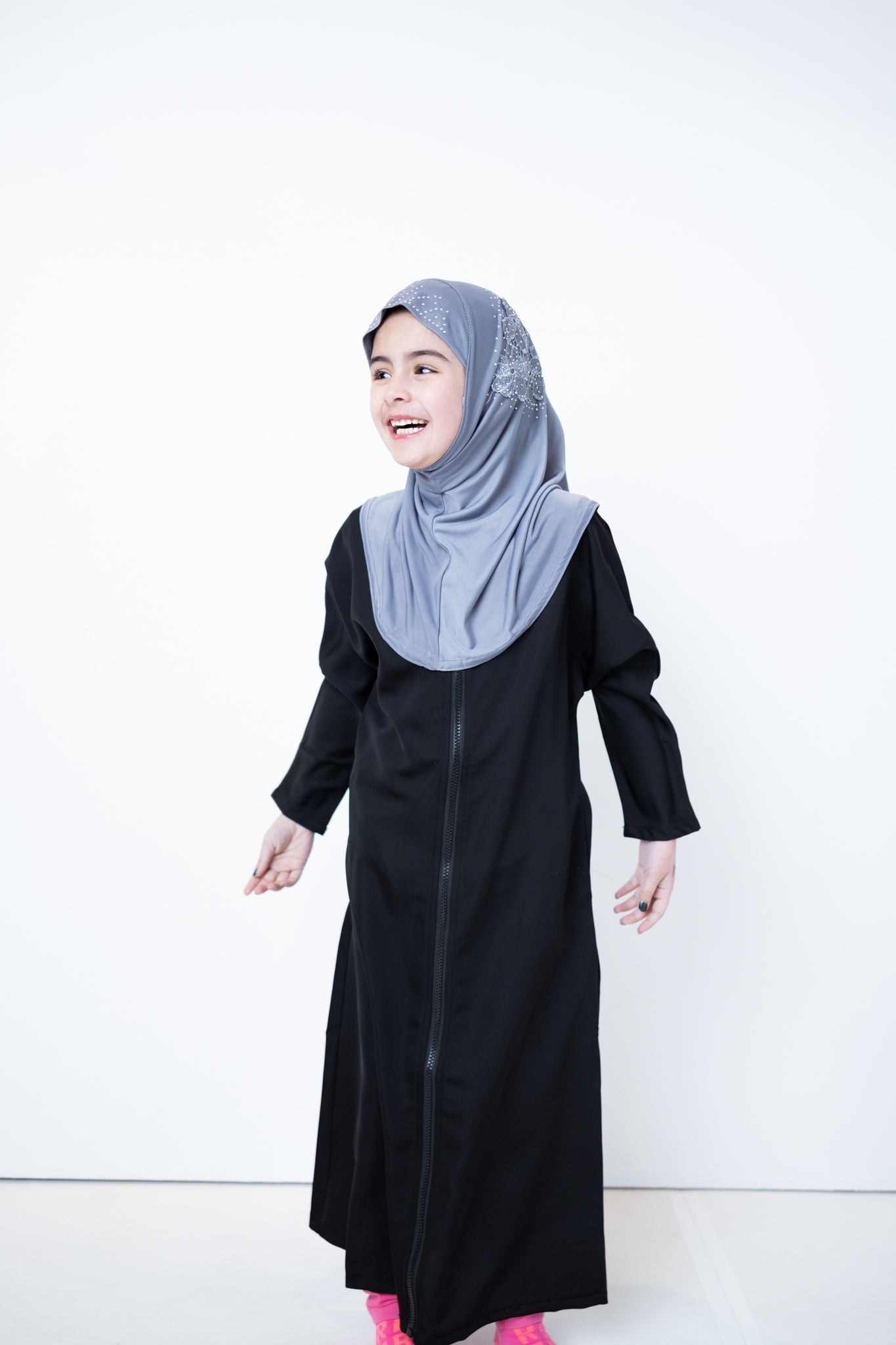 Child Essential Zip-Up Abaya - Black