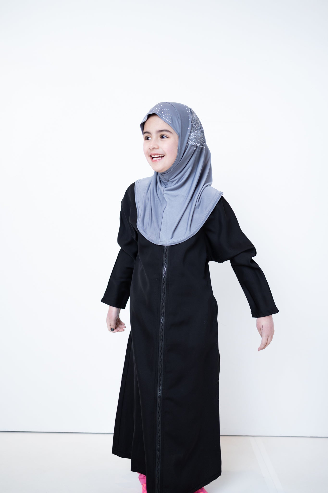 Child Essential Zip-Up Abaya - Black