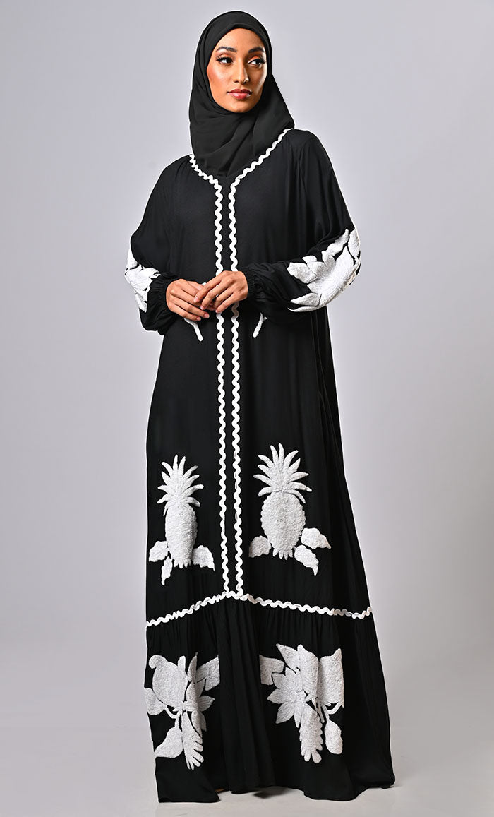 Modest Islamic Artistic Aari Embroidered Abaya With Pockets