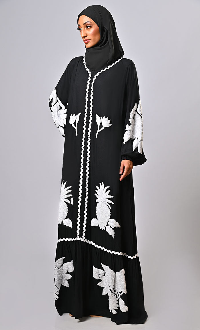 Modest Islamic Artistic Aari Embroidered Abaya With Pockets