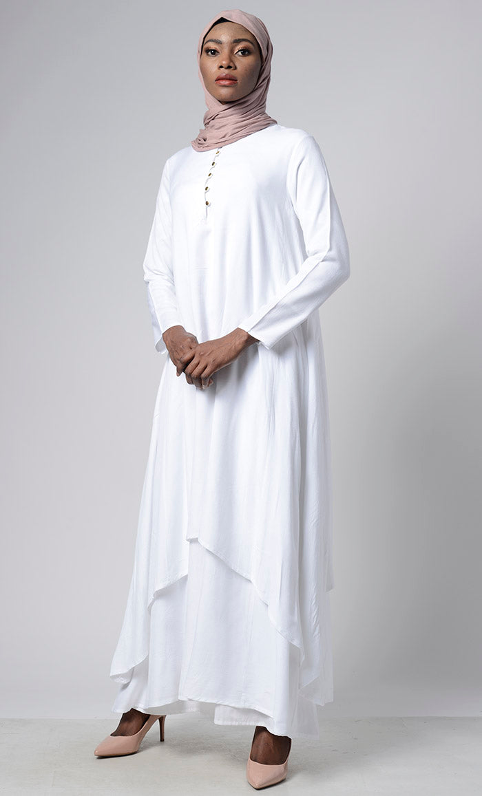 Asymmetrical double layered modest wear muslimah abaya dress