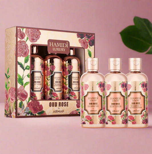 Luxury Oud Rose Gift Set 95ml (shower Gel + Body Lotion + Shampoo Conditioner)