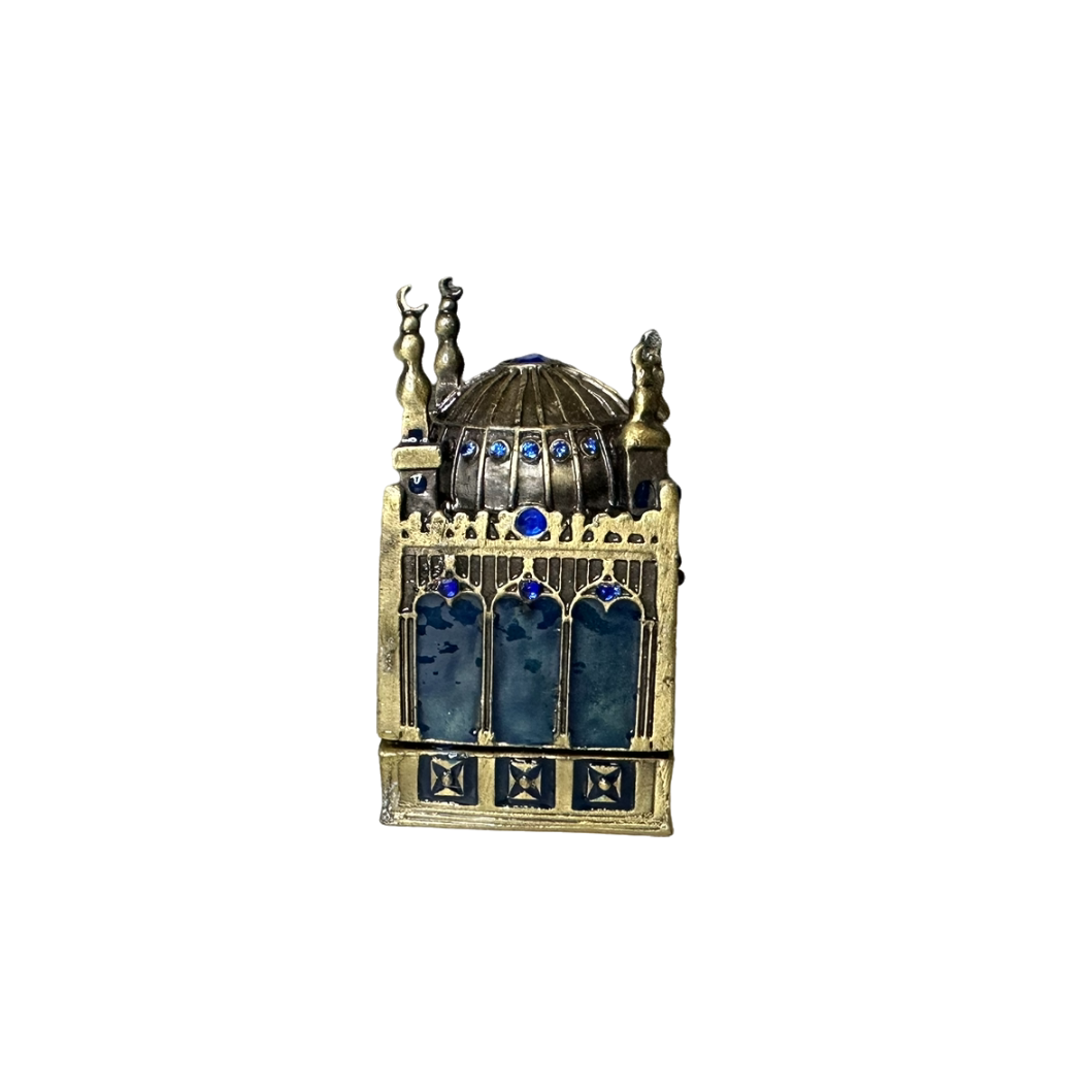 Mini Mosque Box with Blue Gems and Golden Interior