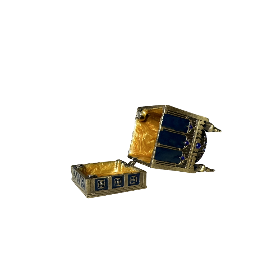 Mini Mosque Box with Blue Gems and Golden Interior