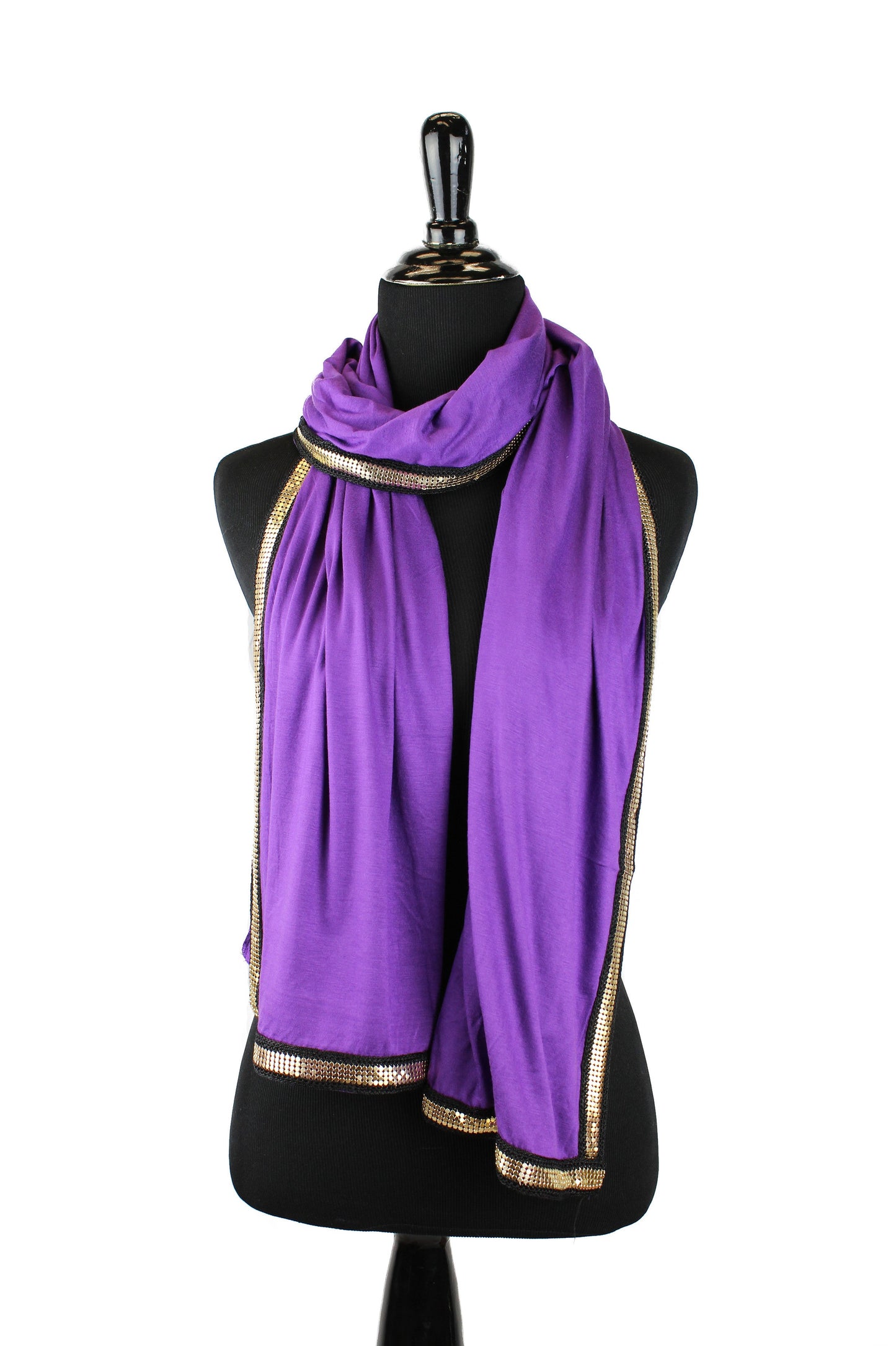 Gold Trim Jersey Hijab - Grape Purple