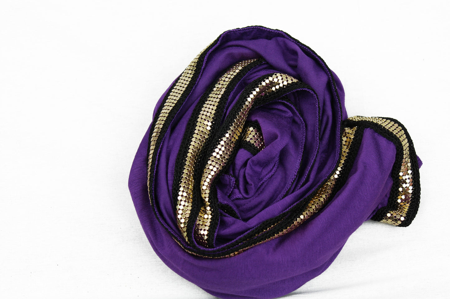 Gold Trim Jersey Hijab - Grape Purple