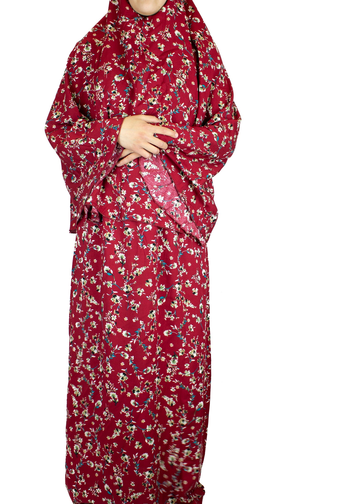 Child Two-Piece Prayer Outfit - Maroon Floral Garden