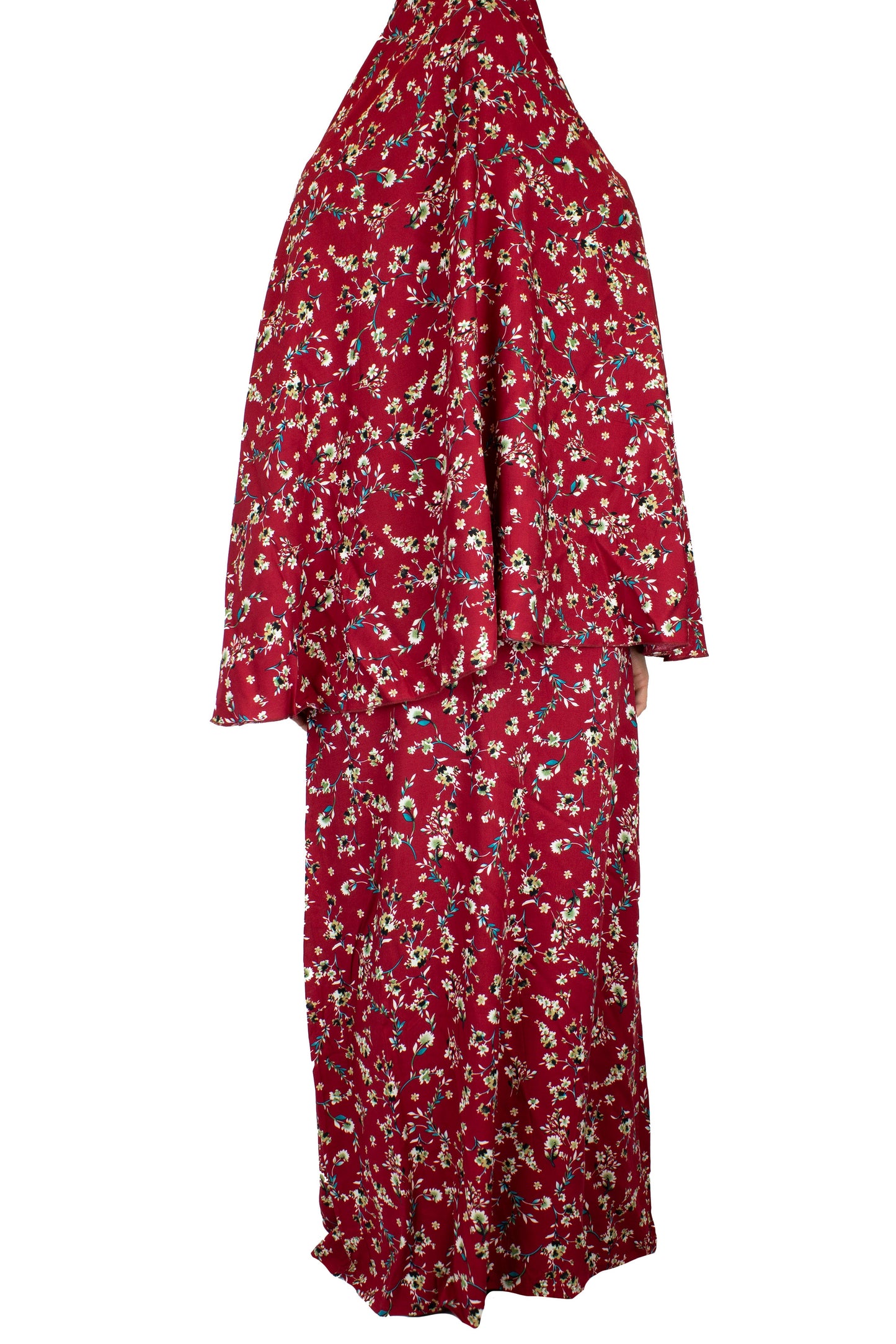 Child Two-Piece Prayer Outfit - Maroon Floral Garden